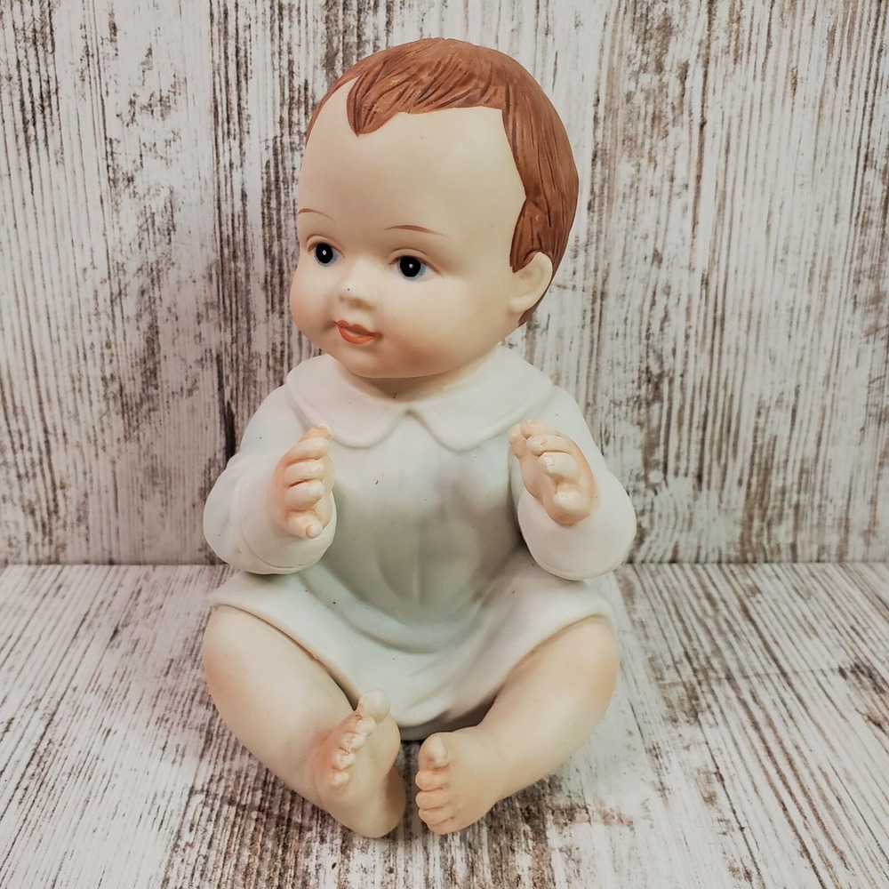 Piano Baby 6" Sitting Wearing Nightgown Bisque Porcelain Figurine Drake Imports